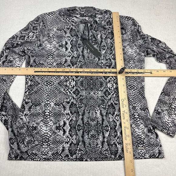 Tahari Neck Tie Knit Top Snakeskin Print Work Neck Tie Stretch Blouse MEDIUM NEW - Picture 6 of 12